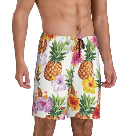 Picia Hawaiian Pineappl Pajama Shorts for Men, Men's Pajama Bottoms, Sleepwear,Short Pajama Pants-4X-Large