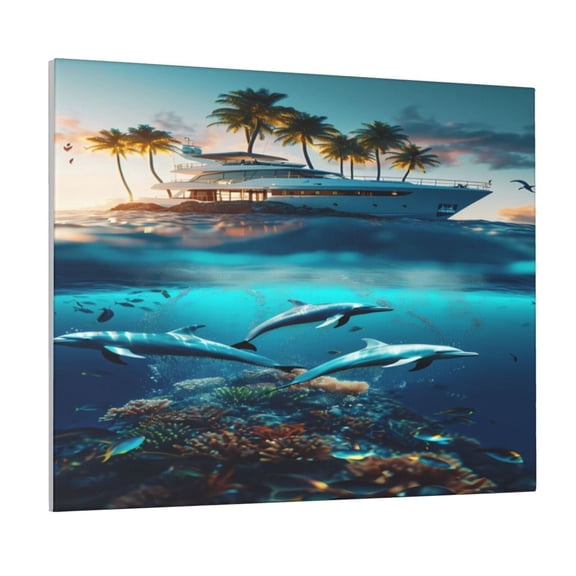 Picia Hawaiian Ship Dolphin Pattern Decorative Picture – Unique Wall Art, Modern Canvas Print for Trendy Interiors (Horizontal)