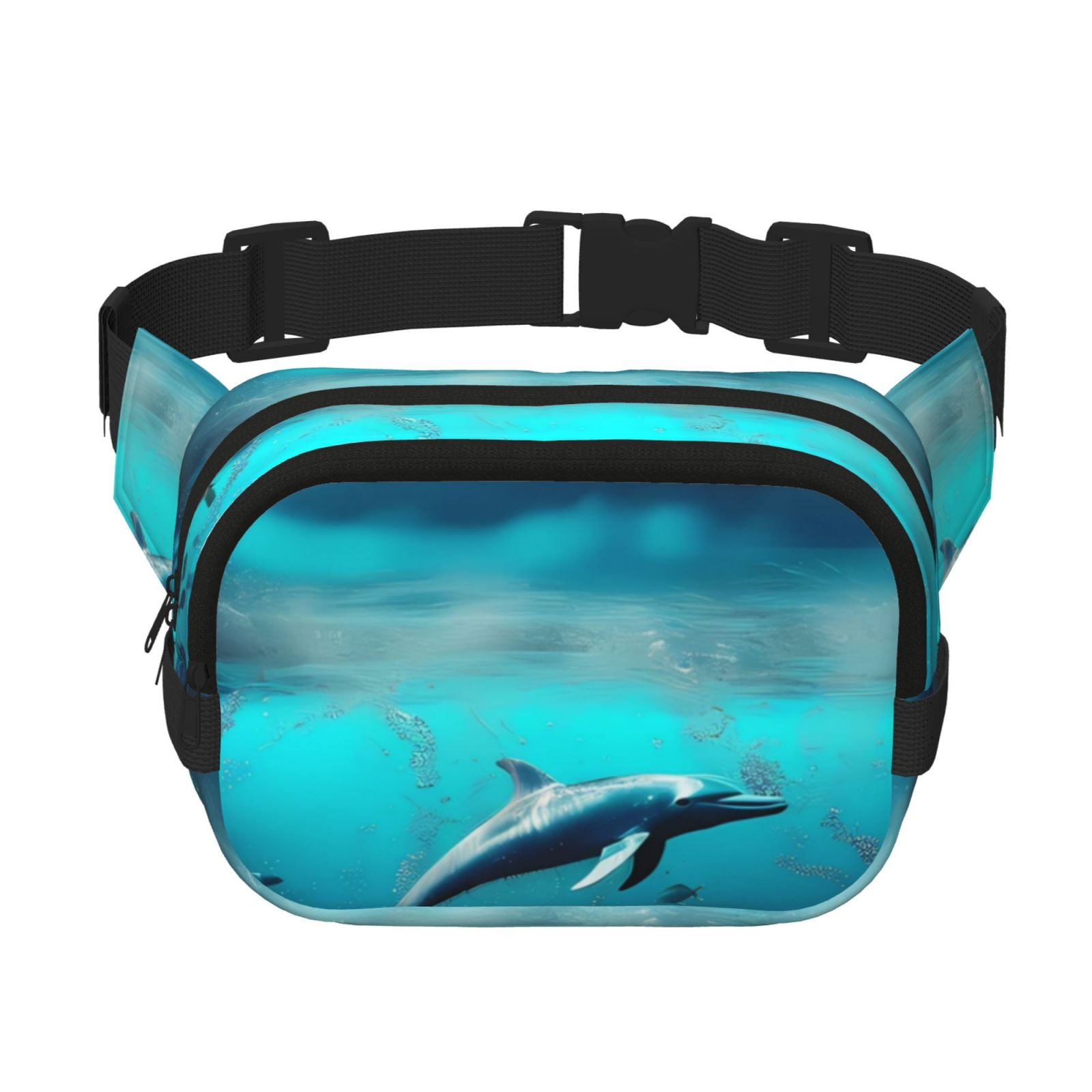 Picia Hawaiian Ship Dolphin Print Square Double-Layer Waist Bag Mini Adjustable Waist Belt Bag Exercise Running Travel Hiking