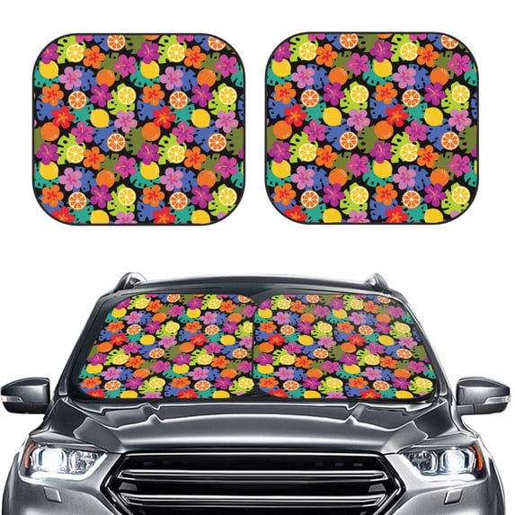 Picia Hawaiian Style 2 Piece Car Windshield Sun Shade Foldable | Foldable Sun Shield for Front Window Blocks UV Rays and Keeps Your Vehicle Cool-Large