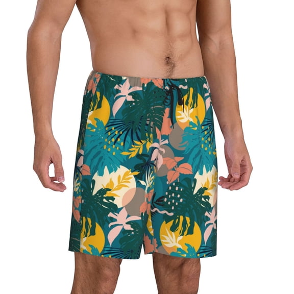 Picia Hawaiian Style Pajama Shorts for Men, Men's Pajama Bottoms, Sleepwear,Short Pajama Pants-Small