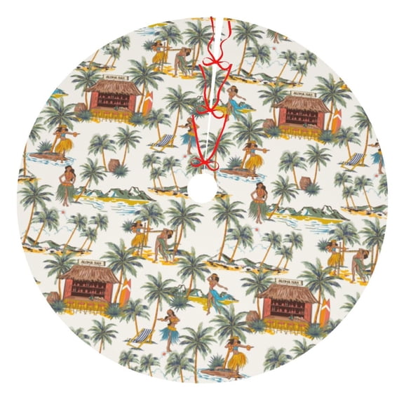 Picia Hawaiian Style Print Christmas Tree Skirt , Christmas Tree Skirt Ornaments for Merry Christmas Holiday Party Decorations Indoor Outdoor-30"