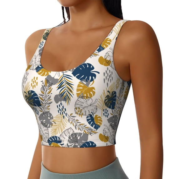 Picia Hawaiian Style Sports Bra for Women,Padded Strappy Sports Bras Medium Support Yoga Bra with Removable Cups,Running Yoga Bra-Large