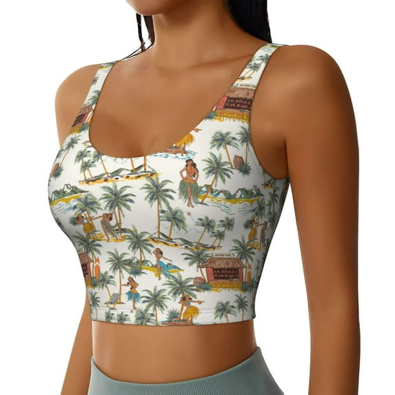 Picia Hawaiian Style Sports Bra for Women,Padded Strappy Sports Bras Medium Support Yoga Bra with Removable Cups,Running Yoga Bra-Small