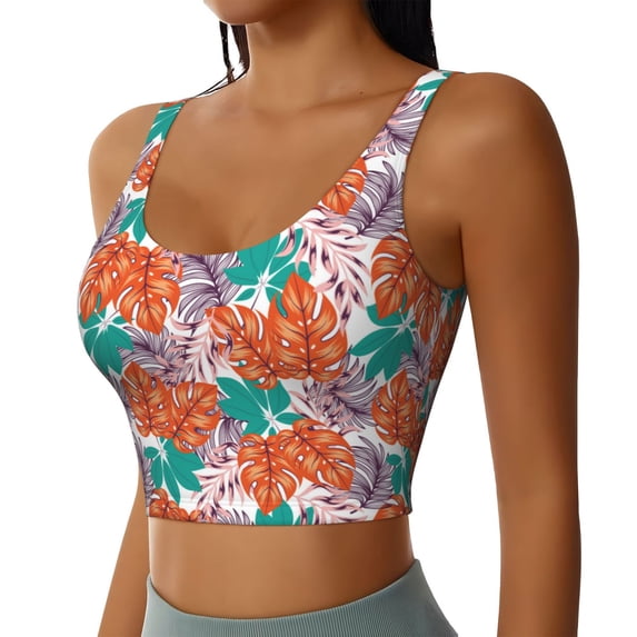 Picia Hawaiian Style Sports Bra for Women,Padded Strappy Sports Bras Medium Support Yoga Bra with Removable Cups,Running Yoga Bra-