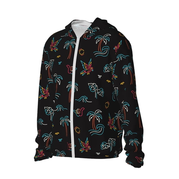 Picia Hawaiian Style Women's Men's UPF 50+ Sun Protection Hoodie Shirt Long Sleeve SPF Fishing Outdoor UV Hiking Lightweight Shirts-Small
