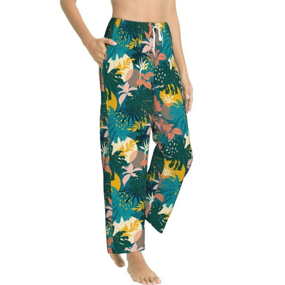 Picia Hawaiian Style Womens Soft Woven Cotton Elastic Waistband Sleep Pajama Pant Lounge Sleep Pant With Pockets And Drawstring-Small