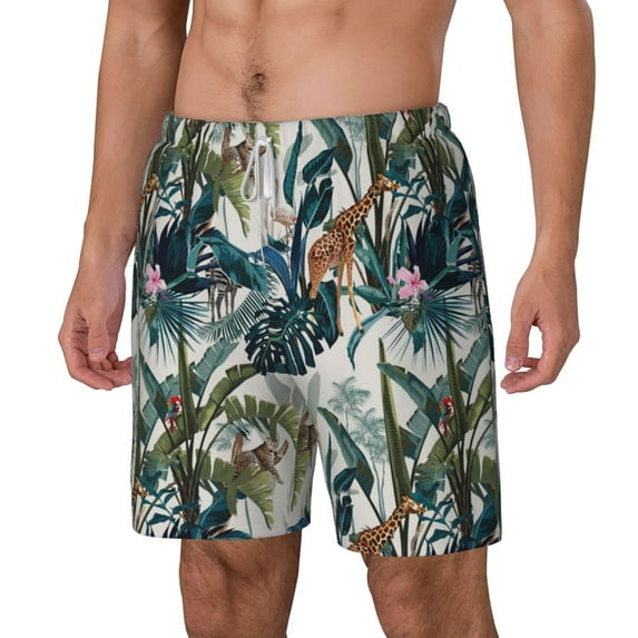 Picia Hawaiian Style pattern Mens Swim Trunks with Compression Liner Stretch Beach Shorts Quick Dry with Zipper Pockets No-Chafing Board Shorts-Medium