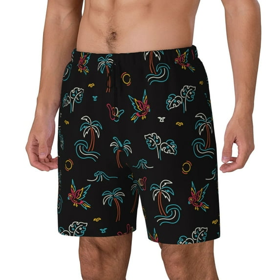 Picia Hawaiian Style pattern Mens Swim Trunks with Compression Liner Stretch Beach Shorts Quick Dry with Zipper Pockets No-Chafing Board Shorts-XX-Large