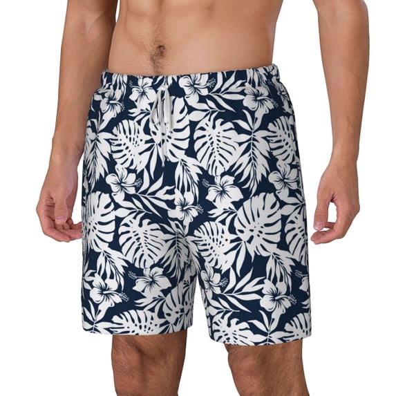 Picia Hawaiian Style pattern Mens Swim Trunks with Compression Liner Stretch Beach Shorts Quick Dry with Zipper Pockets No-Chafing Board Shorts-Large