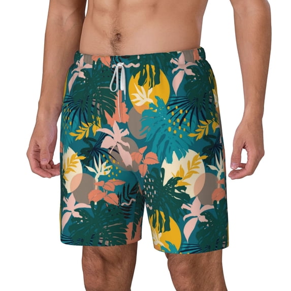 Picia Hawaiian Style pattern Mens Swim Trunks with Compression Liner Stretch Beach Shorts Quick Dry with Zipper Pockets No-Chafing Board Shorts-Small