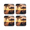 thumbnail image 1 of Picia Hawaiian Sunset Beach Printed Leather Coasters for Drinks, 4" Drink Coasters Set of 4 for Tabletop Protection, Handmade Luxurious Home Décor and Housewarming Gift -Square, 1 of 6