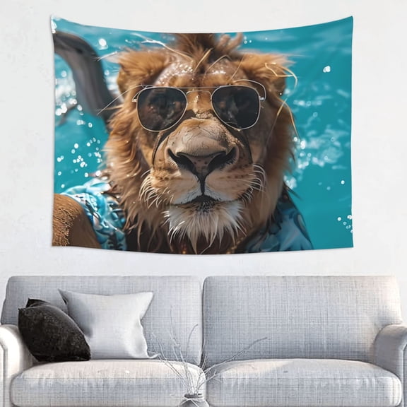 Picia Hawaiian Swimming Lion Pattern Tapestry-Tapestries for Bedroom Living Room Dorm(29x37")