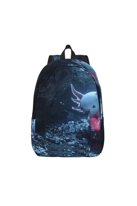 Heart Axolotl Printed Canvas Daypack - Stylish and Durable Vintage Compact Backpack - Class, Work, Travel, or Laptop Bookbag,Organized Compartments-Medium