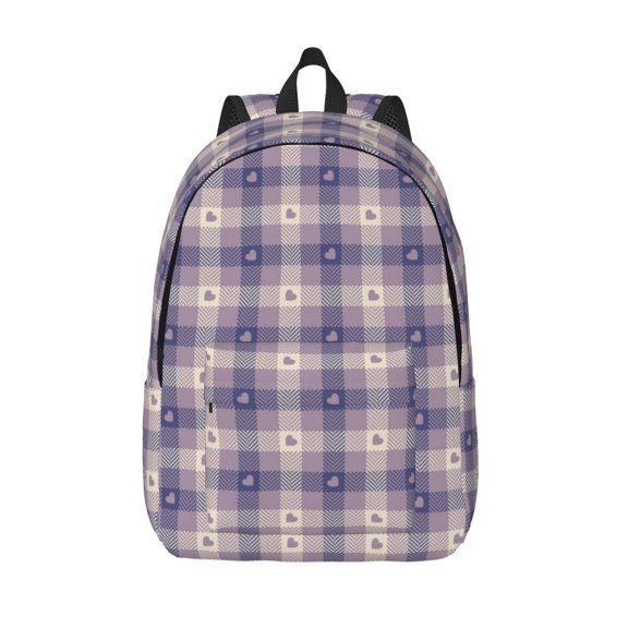 Picia Heart Check Plaid Printed Canvas Daypack - Stylish and Durable Vintage Compact Backpack - Class, Work, Travel, or Laptop Bookbag,Organized Compartments-Small
