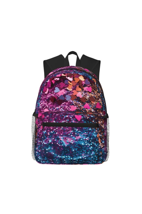 Heart Confetti on Glitter Large Capacity Backpack Classic Style Backpack Casual Backpack Water-Resistant School Work Travel Outdoor Backpack
