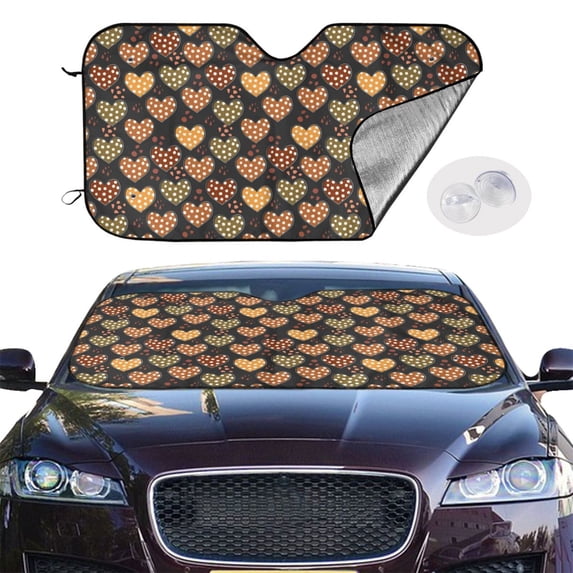 Picia Heart Curved Windshield Sunshade Accordion Folding Style Auto Shade for Car Truck SUV Van Blocks UV Ray Sun Visor Protector -Small