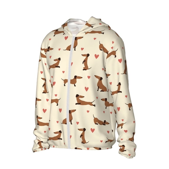Picia Heart Dachshund Women's Men's UPF 50+ Sun Protection Hoodie Shirt Long Sleeve SPF Fishing Outdoor UV Hiking Lightweight Shirts-X-Large