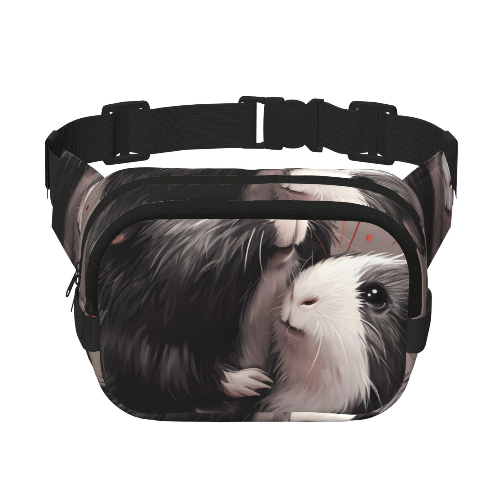 Picia Heart Guinea Pig Couple Print Square Double-Layer Waist Bag Mini Adjustable Waist Belt Bag Exercise Running Travel Hiking
