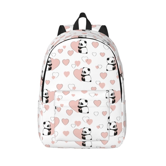 Picia Heart Panda Printed Canvas Daypack - Stylish and Durable Vintage Compact Backpack - Class, Work, Travel, or Laptop Bookbag,Organized Compartments-Small