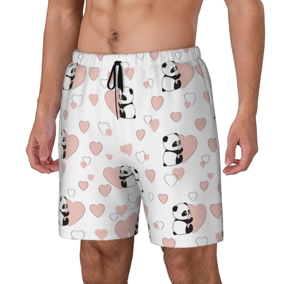 Picia Heart Panda pattern Mens Swim Trunks with Compression Liner Stretch Beach Shorts Quick Dry with Zipper Pockets No-Chafing Board Shorts-3X-Large