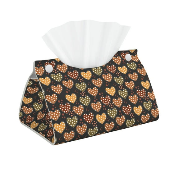 Picia Heart Pattern Long Tissue Box Cover,PVC Leather Triangle Holder,Tissue Box Holder with Magnetic Bottom,Facial Paper Organizer Dispenser-7.9"X4.9"X4.5"