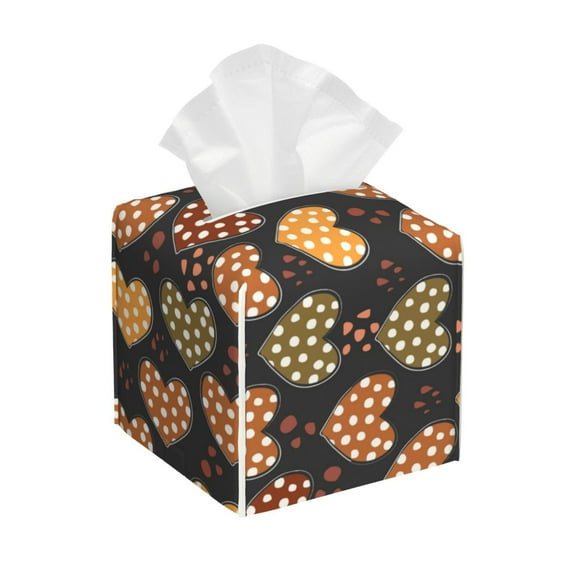 Picia Heart Pattern Tissue Box Cover,PVC Leather Square Holder,Tissue Box Holder with Magnetic Bottom,Facial Paper Organizer Dispenser-5.2"X5.2"X5.2"