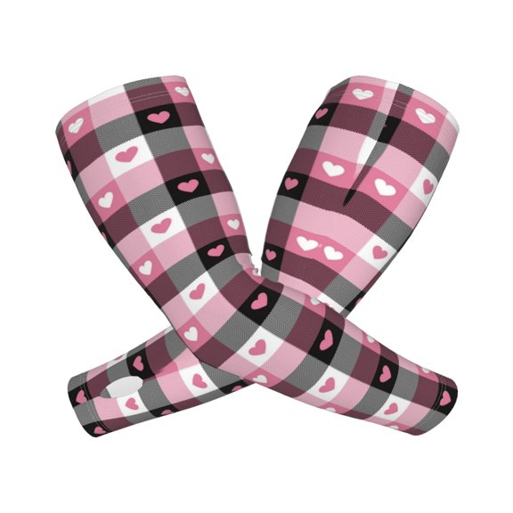 Picia Heart Plaid Arm Sleeves for Men and Women - Tattoo Cover Up UPF 50+ Cooling Sports Sleeve for Basketball Golf Football-One Size