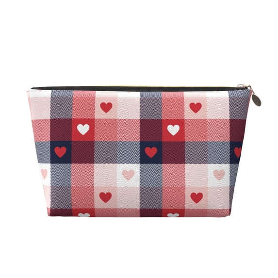 Picia Heart Plaid Printed Leather Travel Toiletry Bag,Cosmetic Organizer, Makeup Travel Bag, Durable Travel Pouch, Compact Toiletry Bag, Travel Accessories