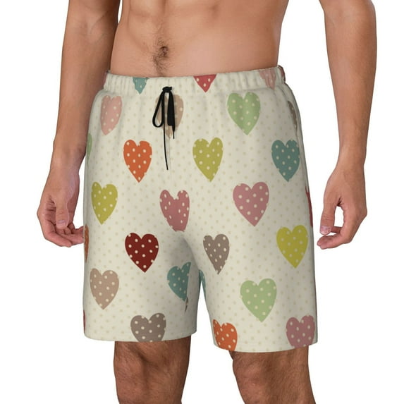 Picia Heart Polka Dot pattern Mens Swim Trunks with Compression Liner Stretch Beach Shorts Quick Dry with Zipper Pockets No-Chafing Board Shorts-XX-Large