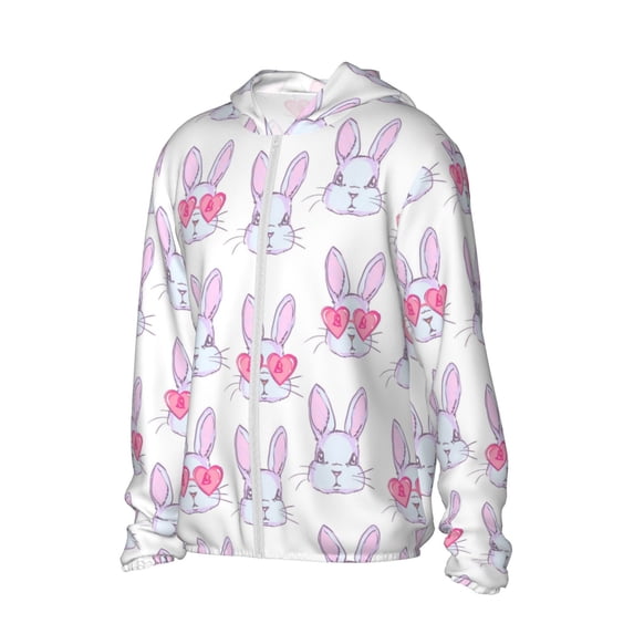 Picia Heart Rabbit Women's Men's UPF 50+ Sun Protection Hoodie Shirt Long Sleeve SPF Fishing Outdoor UV Hiking Lightweight Shirts-Small