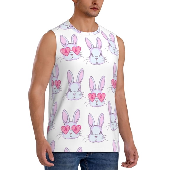 Picia Heart Rabbit mens Cotton Tank Undershirts , Moisture-wicking Ribbed Tanks, Lightweight Cotton Tank Undershirts-Small