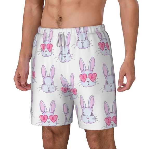 Picia Heart Rabbit pattern Mens Swim Trunks with Compression Liner Stretch Beach Shorts Quick Dry with Zipper Pockets No-Chafing Board Shorts-3X-Large