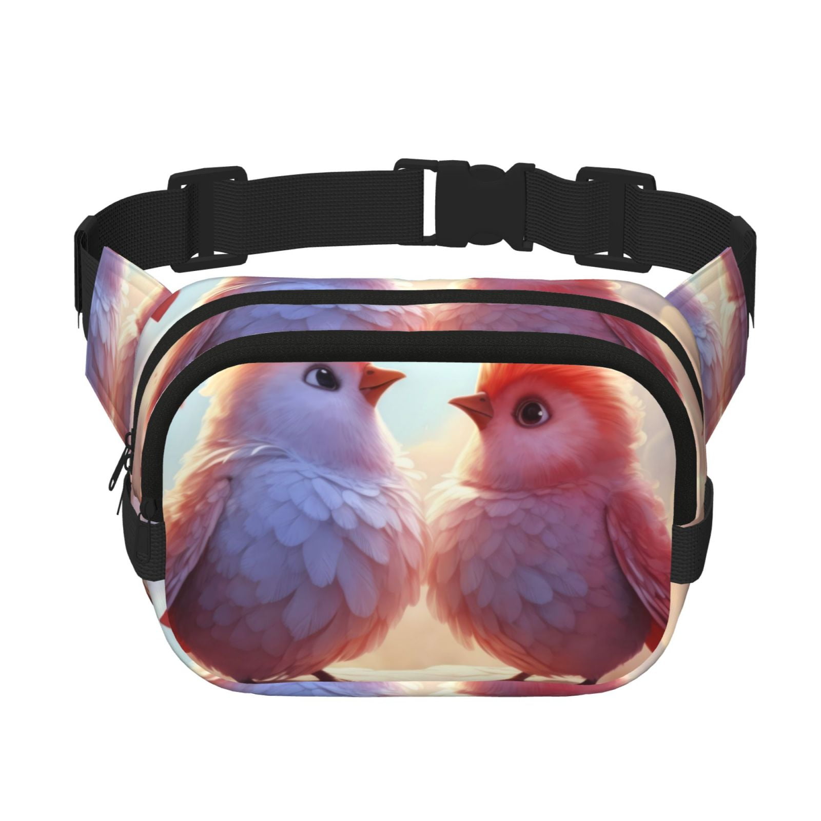 Picia Heart Sky Bird Couple Print Square Double-Layer Waist Bag Mini Adjustable Waist Belt Bag Exercise Running Travel Hiking