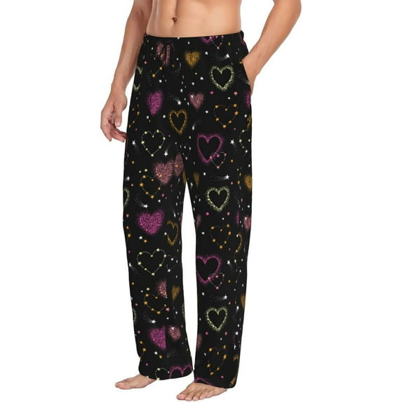Picia Heart and Stars Mens Soft Woven Cotton Elastic Waistband Sleep Pajama Pant Lounge Sleep Pant With Pockets And Drawstring-Medium