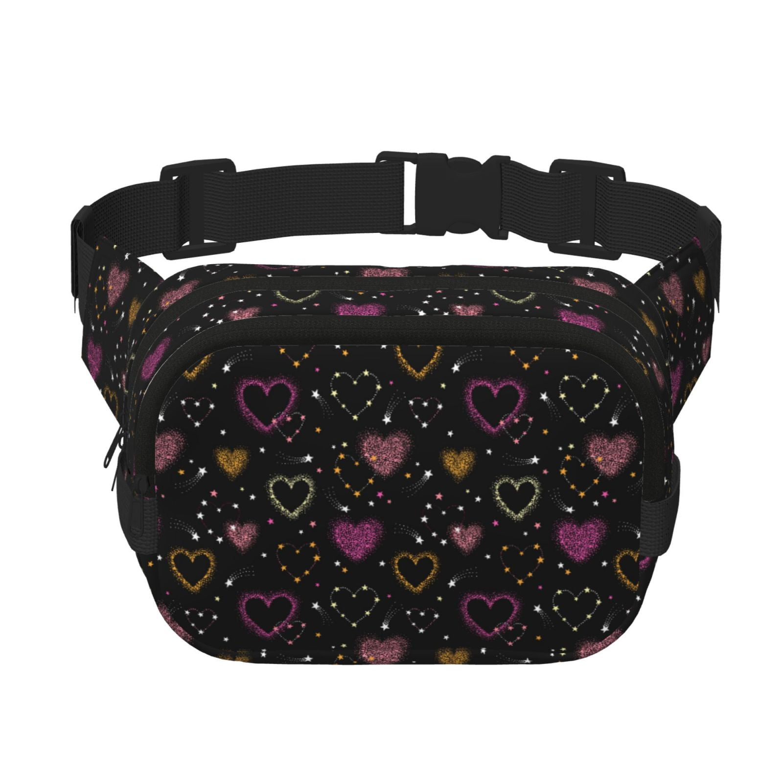 Picia Heart and Stars Print Square Double-Layer Waist Bag Mini Adjustable Waist Belt Bag Exercise Running Travel Hiking
