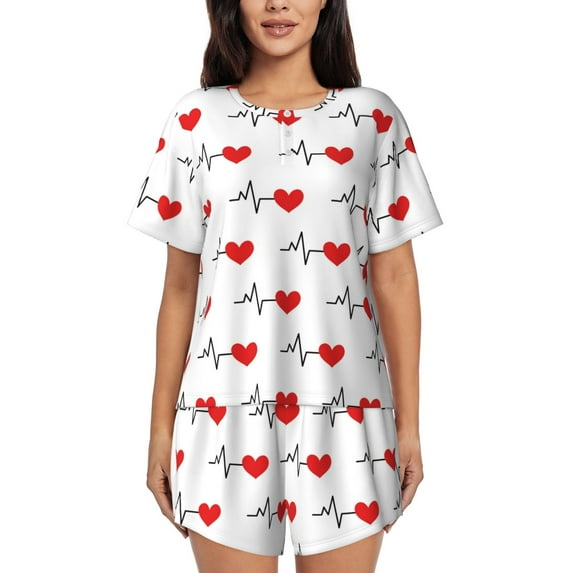 Picia Heartbeat Symbol Pajamas Sets for Women Soft Short-Sleeved Pjs with Lounge Shorts Two Piece Sleepwear-Small