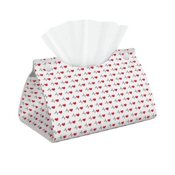 Picia Heartbeat Symbol Pattern Long Tissue Box Cover,PVC Leather Triangle Holder,Tissue Box Holder with Magnetic Bottom,Facial Paper Organizer Dispenser-7.9"X4.9"X4.5"