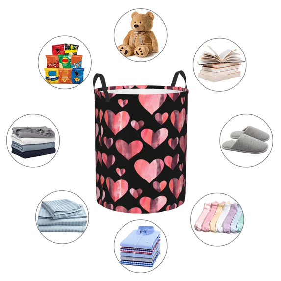 Picia Hearts Large Laundry Basket, Waterproof, Freestanding Laundry Hamper, Collapsible Tall Clothes Hamper with Extended Handles-