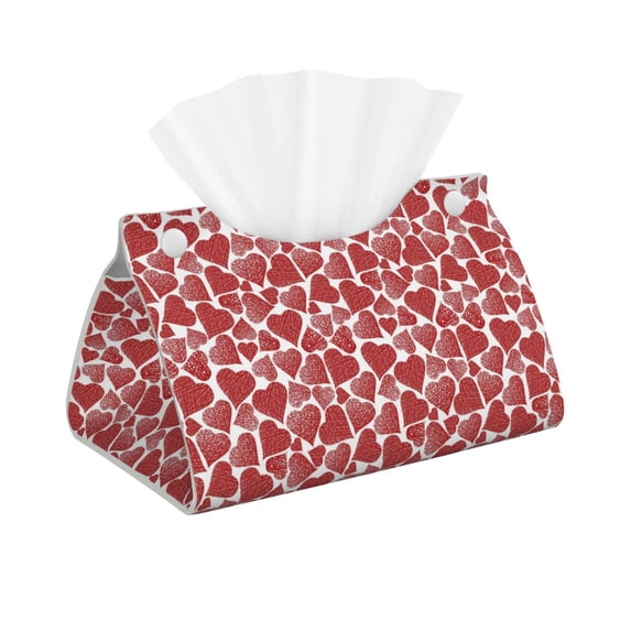 Picia Hearts Pattern Long Tissue Box Cover,PVC Leather Triangle Holder,Tissue Box Holder with Magnetic Bottom,Facial Paper Organizer Dispenser-7.9"X4.9"X4.5"
