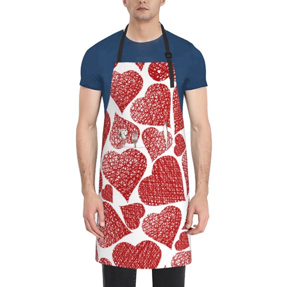 Picia Hearts Waterproof Apron for Unisex Adult - Adjustable Bib Apron with Pockets, Ideal for Cooking, Gardening, Painting, and Household Chores