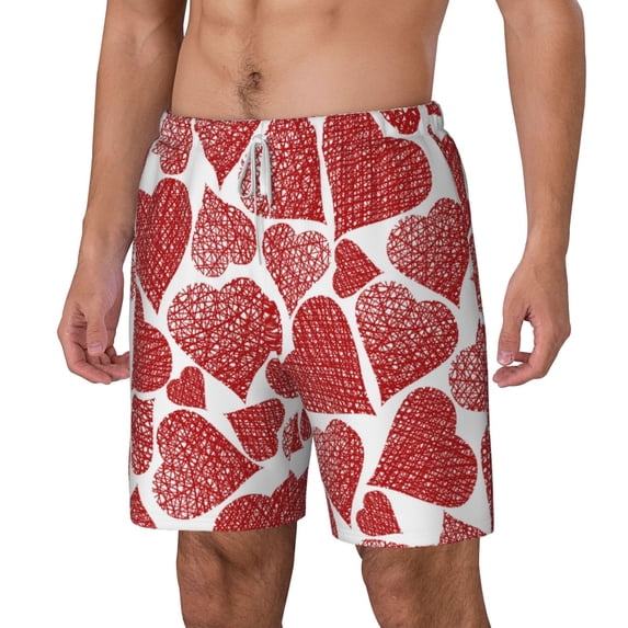 Picia Hearts pattern Mens Swim Trunks with Compression Liner Stretch Beach Shorts Quick Dry with Zipper Pockets No-Chafing Board Shorts-Large