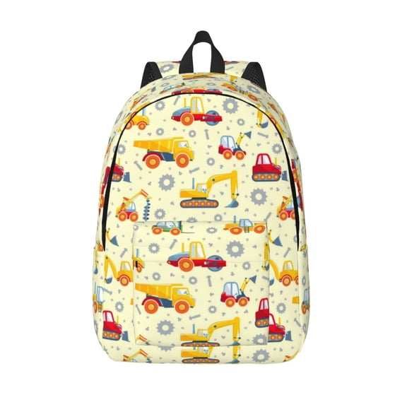 Picia Heavy Equipment Printed Canvas Daypack - Stylish and Durable Vintage Compact Backpack - Class, Work, Travel, or Laptop Bookbag,Organized Compartments-Medium