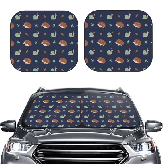 Picia Hedgehog And Snail 2 Piece Car Windshield Sun Shade Foldable | Foldable Sun Shield for Front Window Blocks UV Rays and Keeps Your Vehicle Cool-Large