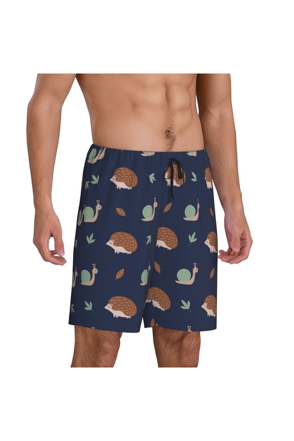 Hedgehog And Snail Pajama Shorts for Men, Men's Pajama Bottoms, Sleepwear,Short Pajama Pants-Large