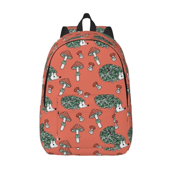 Picia Hedgehog Mushroom Printed Canvas Daypack - Stylish and Durable Vintage Compact Backpack - Class, Work, Travel, or Laptop Bookbag,Organized Compartments-Small