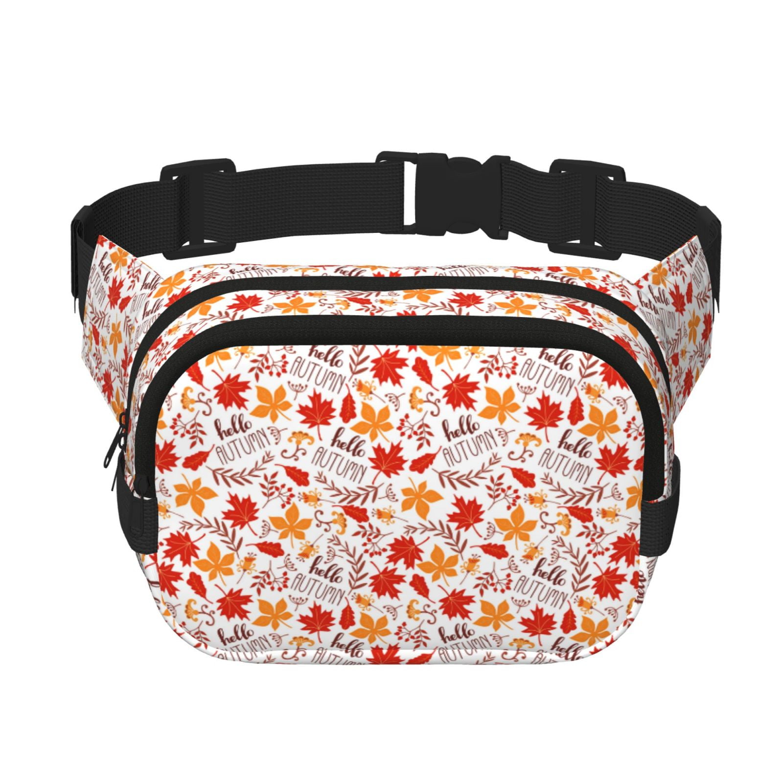Picia Hello Autumn Maple Leaf Print Square Double-Layer Waist Bag Mini Adjustable Waist Belt Bag Exercise Running Travel Hiking