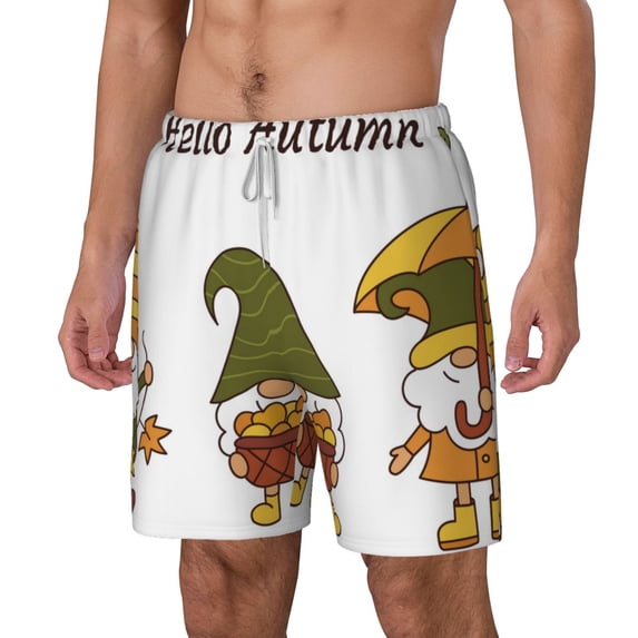 Picia Hello Autumn pattern Mens Swim Trunks with Compression Liner Stretch Beach Shorts Quick Dry with Zipper Pockets No-Chafing Board Shorts-Small