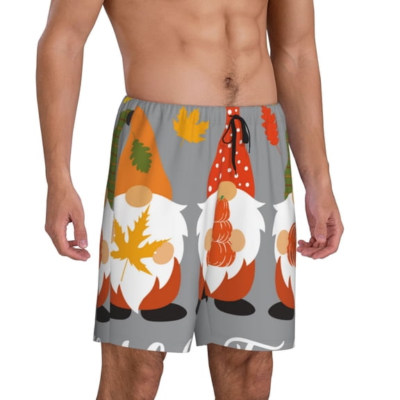 Picia Hello Fall Gnomes Pajama Shorts for Men, Men's Pajama Bottoms, Sleepwear,Short Pajama Pants-Large