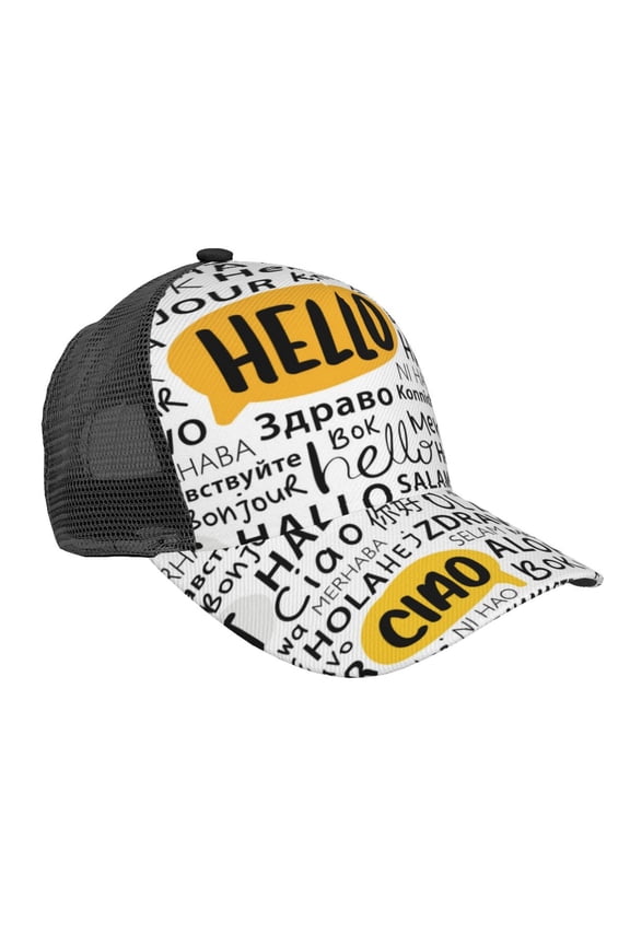 Hello Pattern Trucker Hat,Baseball Cap,Sun Protection Cap,Stylish Headwear,Leisure Cap,Outdoor Sports Cap